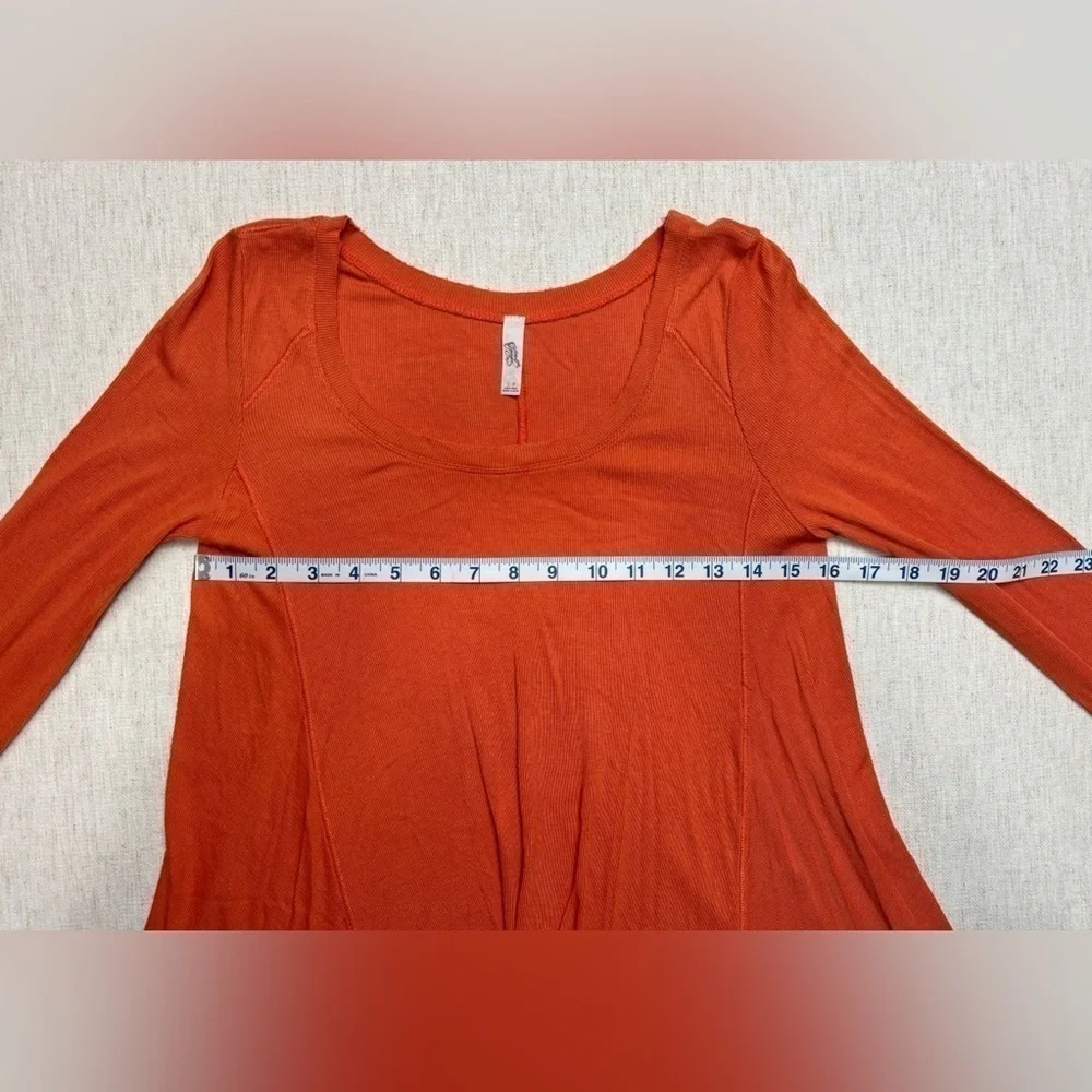 Free People Orange Long Sleeve Scoop Neck Tunic Top Small Boho Casual Fall Basic